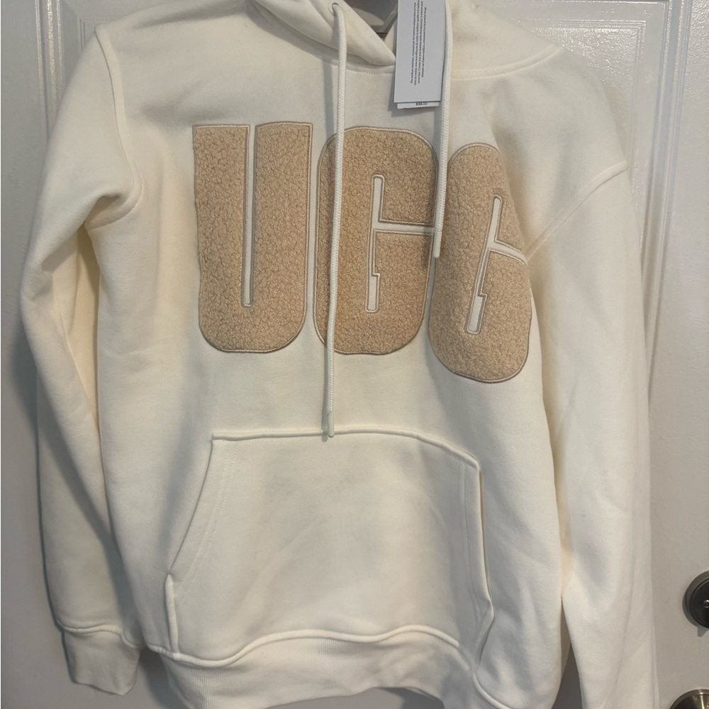 Brand NWT Women’s UGG Cream Rey Hoodie with Fuzzy Lettering
